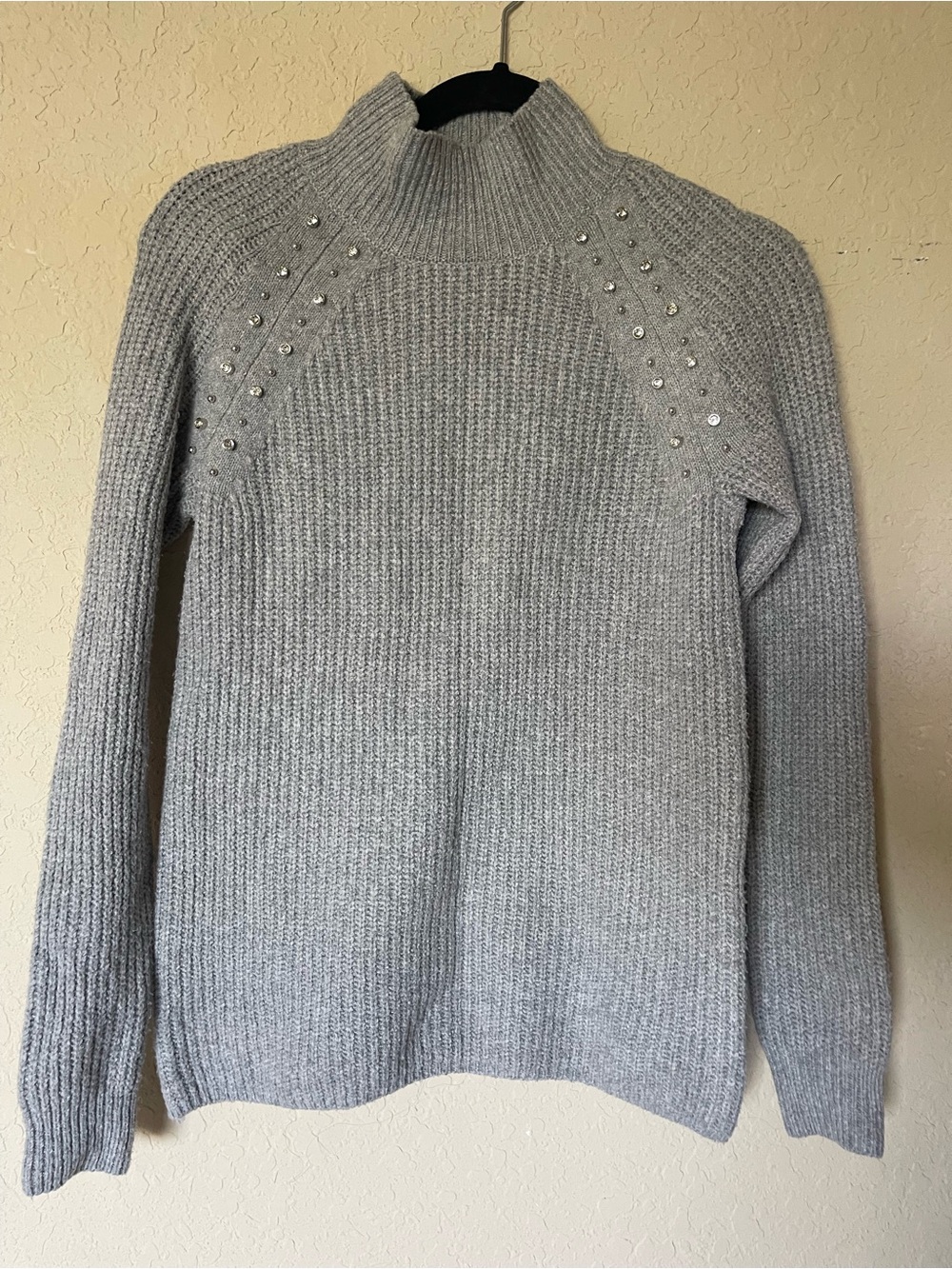 Liz Claiborne Light Gray Turtleneck Sweater with Stud Accents